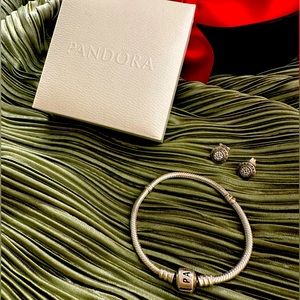 Pandora snake chain bracelet with Pandora box.  Signature earrings NOT INCLUDED